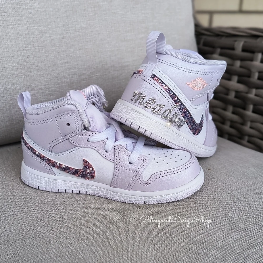 Girls Jordan 1 Mid SE Toddler Shoes Custom With Swarovski Crystals Personalized